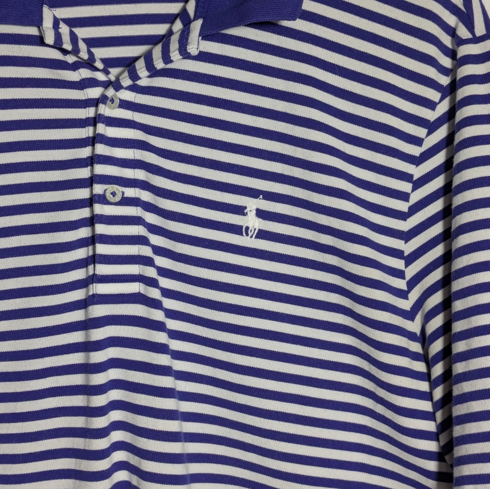 Men’s Ralph Lauren Golf, Short Sleeve Polo, Blue & White Striped, Summer, Sz XL - Picture 5 of 16